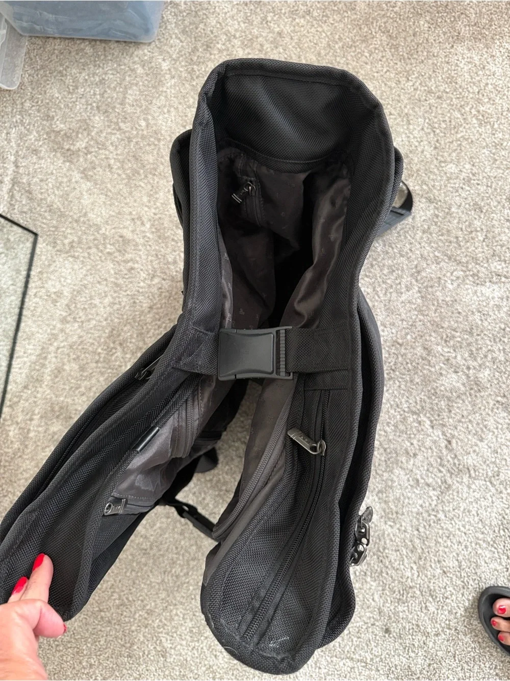 Tumi Bifold Black Travel Garment Bag with Multiple Front Pockets